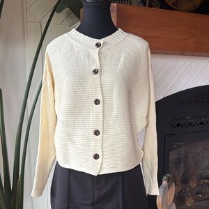 Cream Button-Up Batwing Cardigan